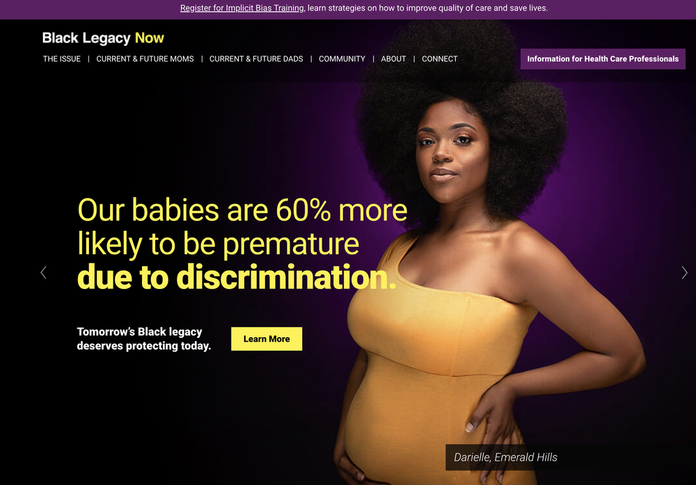 Screenshot of visual ad from consulting project with CFHJ on Black maternal health. 